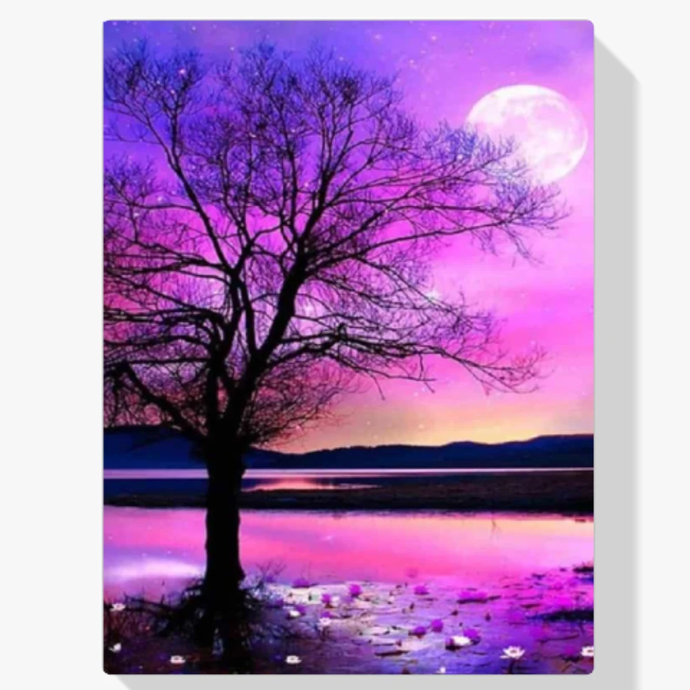 5D Pintura Diamante - Árbol y vista rosa
