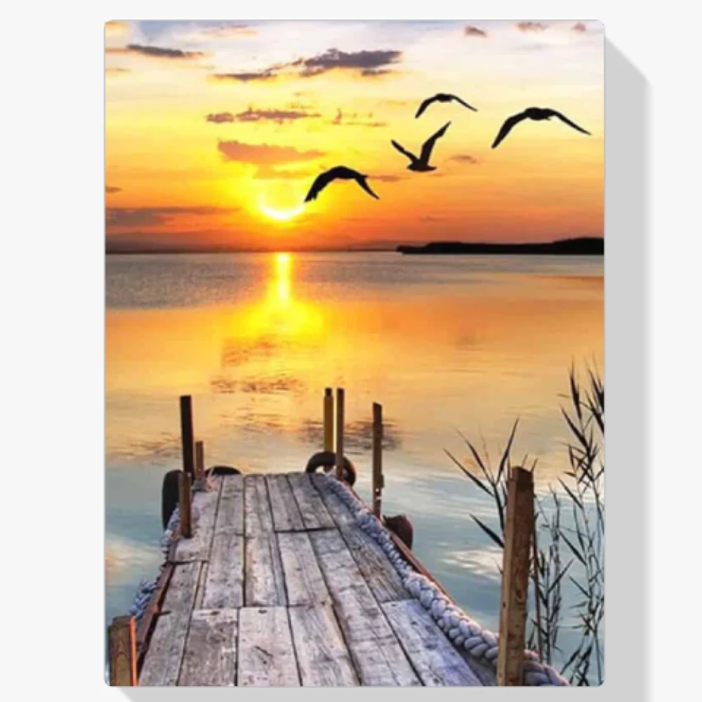 5D Pintura Diamante - Puesta de sol Vista al mar