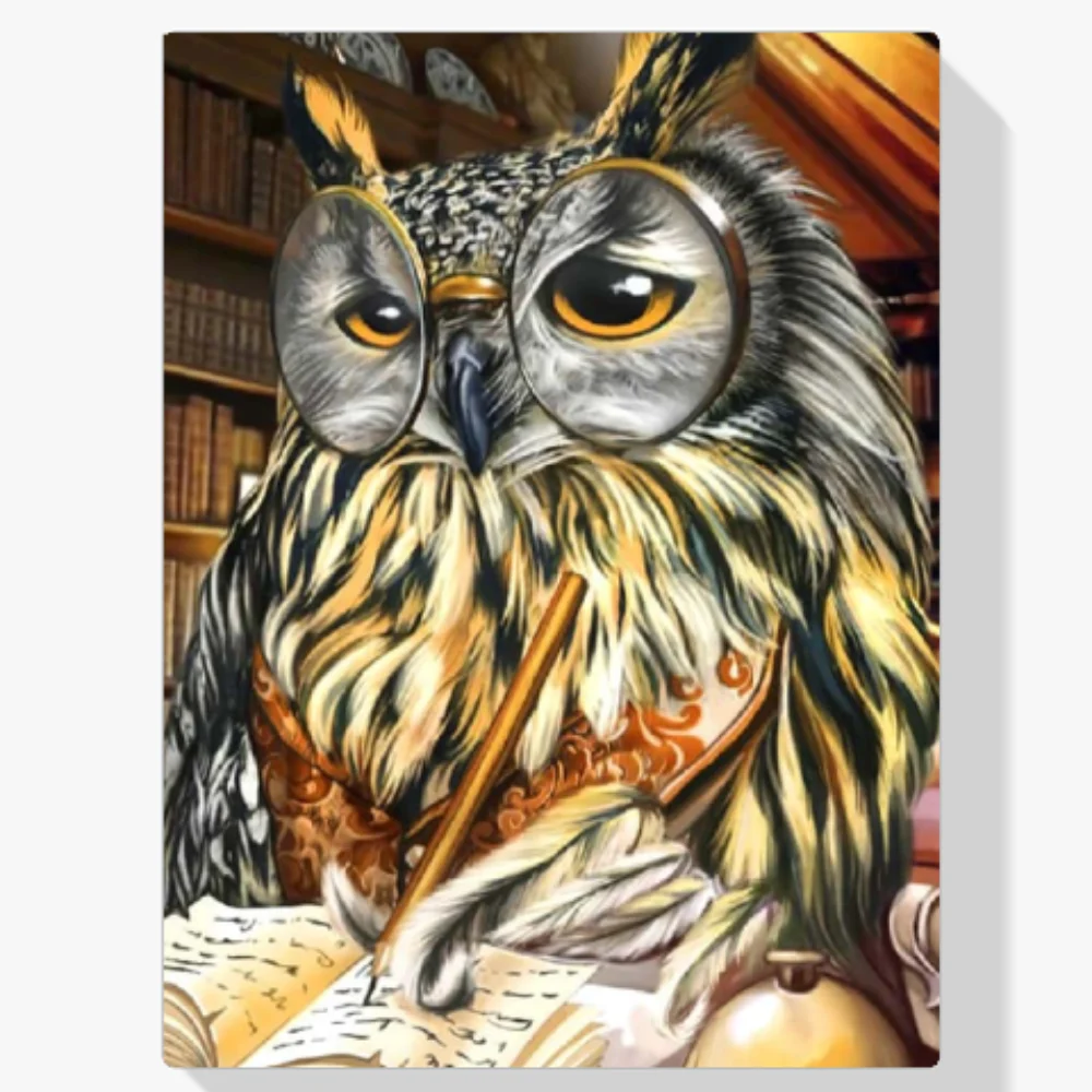 5D Pintura Diamante - Búho Escritor