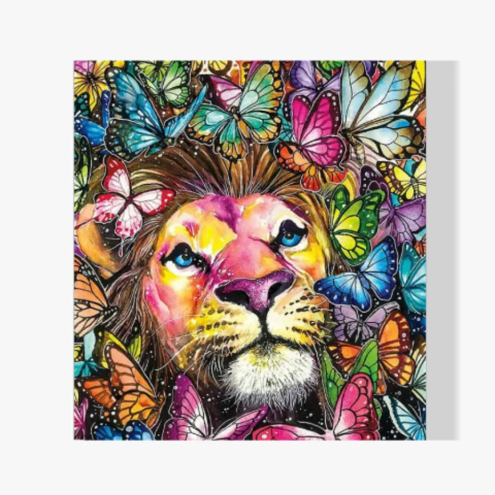 5D Pintura Diamante - El león se encuentra con las mariposas