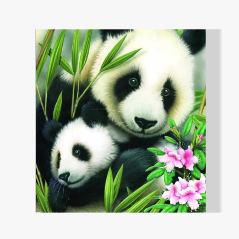 5D Pintura Diamante - Los pandas se encuentran con Flower