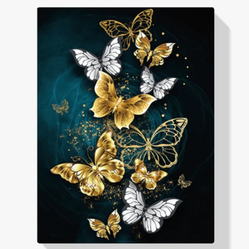 5D Pintura Diamante - Mariposas blancas y doradas