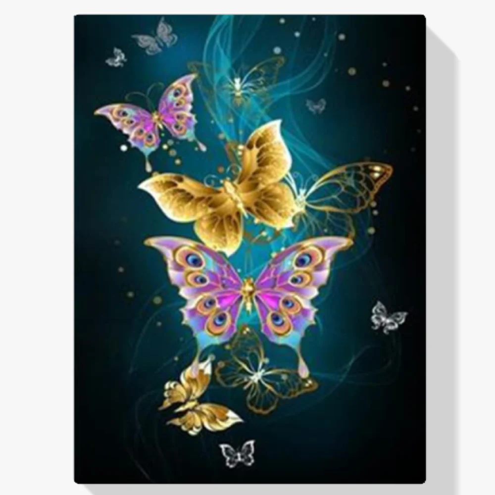 5D Pintura Diamante - Mariposas rosas y doradas