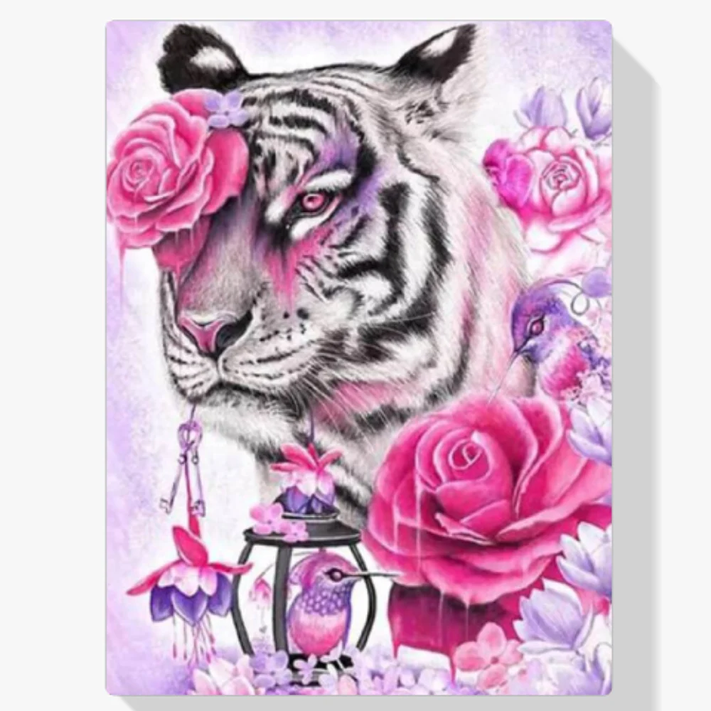 5D Pintura Diamante - Tigre y rosa