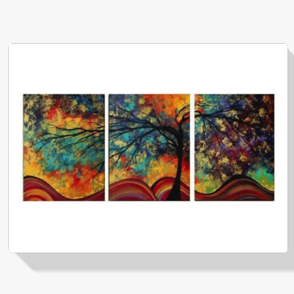 Pintura Diamante - Árbol de muchos colores 3 paneles