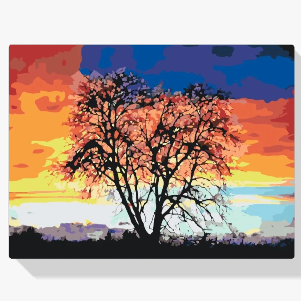 Pintura Diamante - Árbol y colorido atardecer