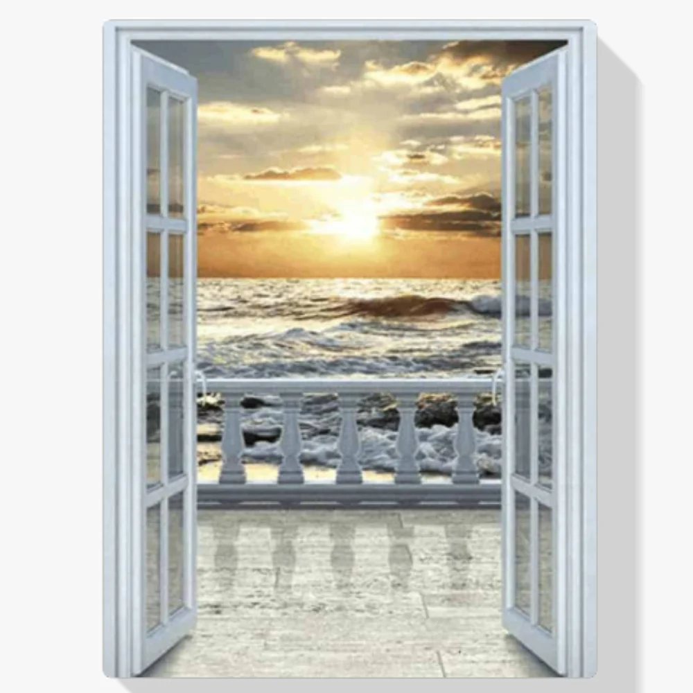 Pintura Diamante - Balcón con vistas al mar