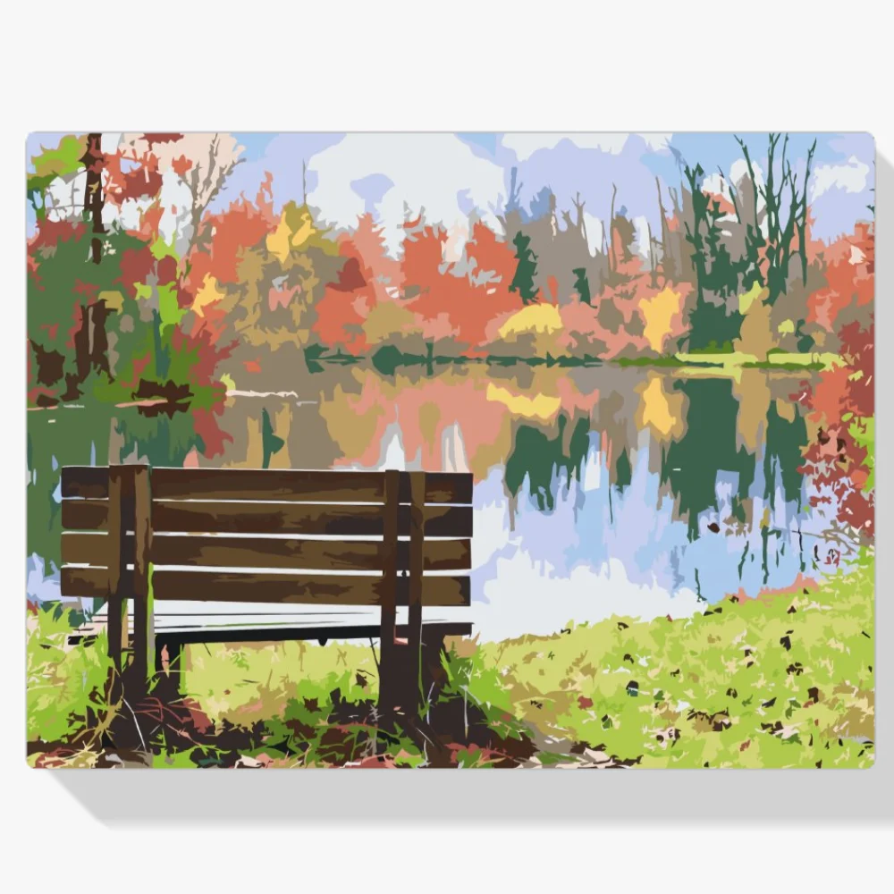 Pintura Diamante - Banco junto al estanque