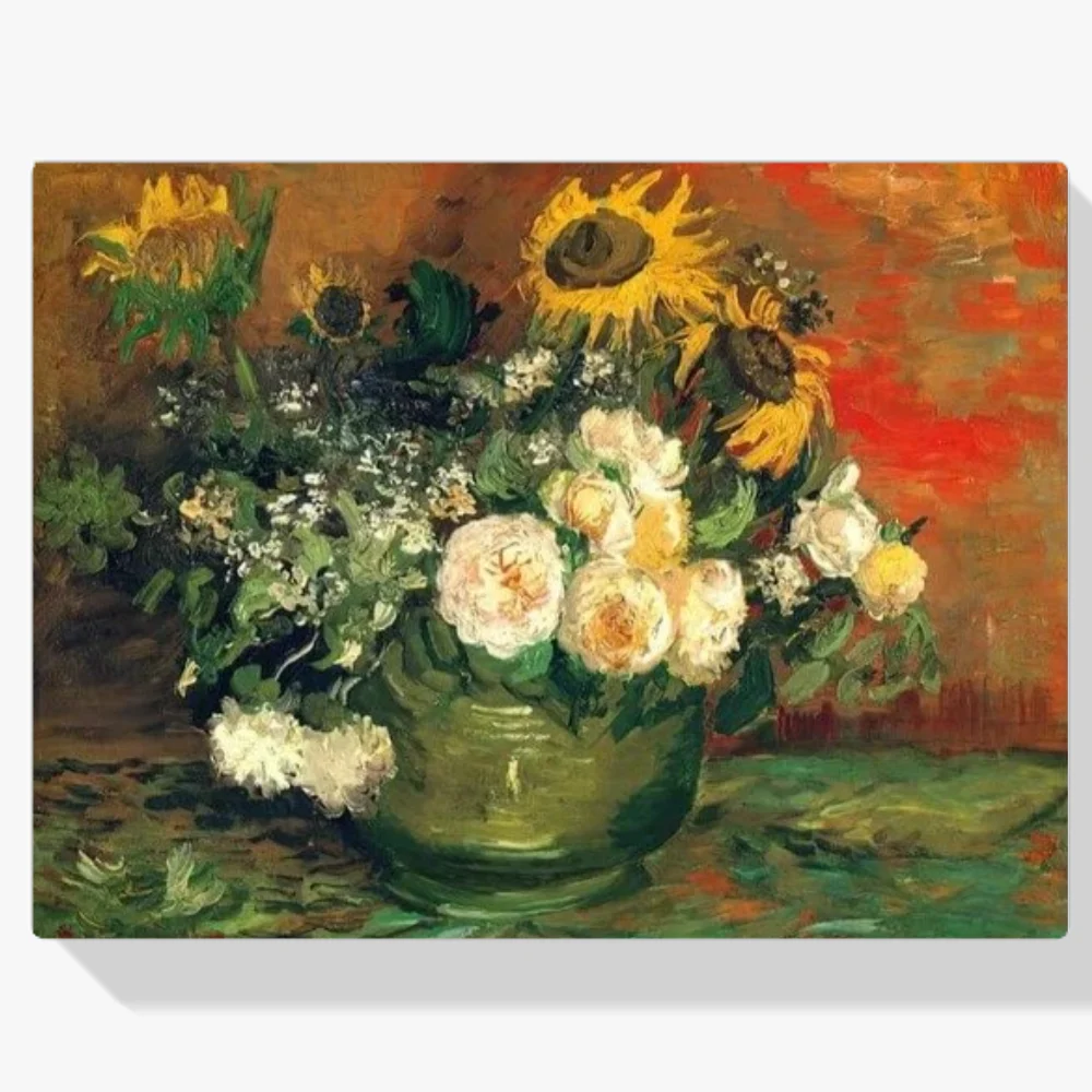 Pintura Diamante - Bodegón con rosas y girasoles