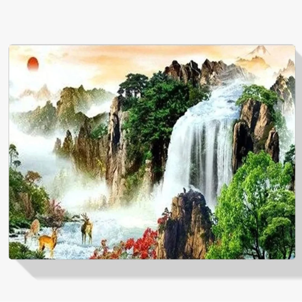 Pintura Diamante - Cascada con montañas | Gran formato