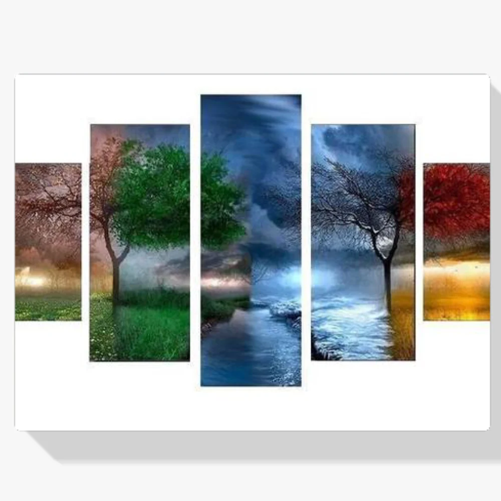 Pintura Diamante - Diferentes temporadas 5 paneles
