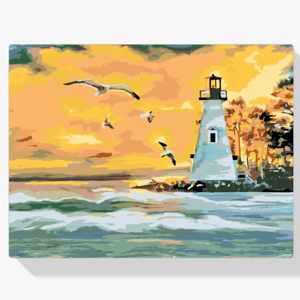 Pintura Diamante - Faro y gaviotas