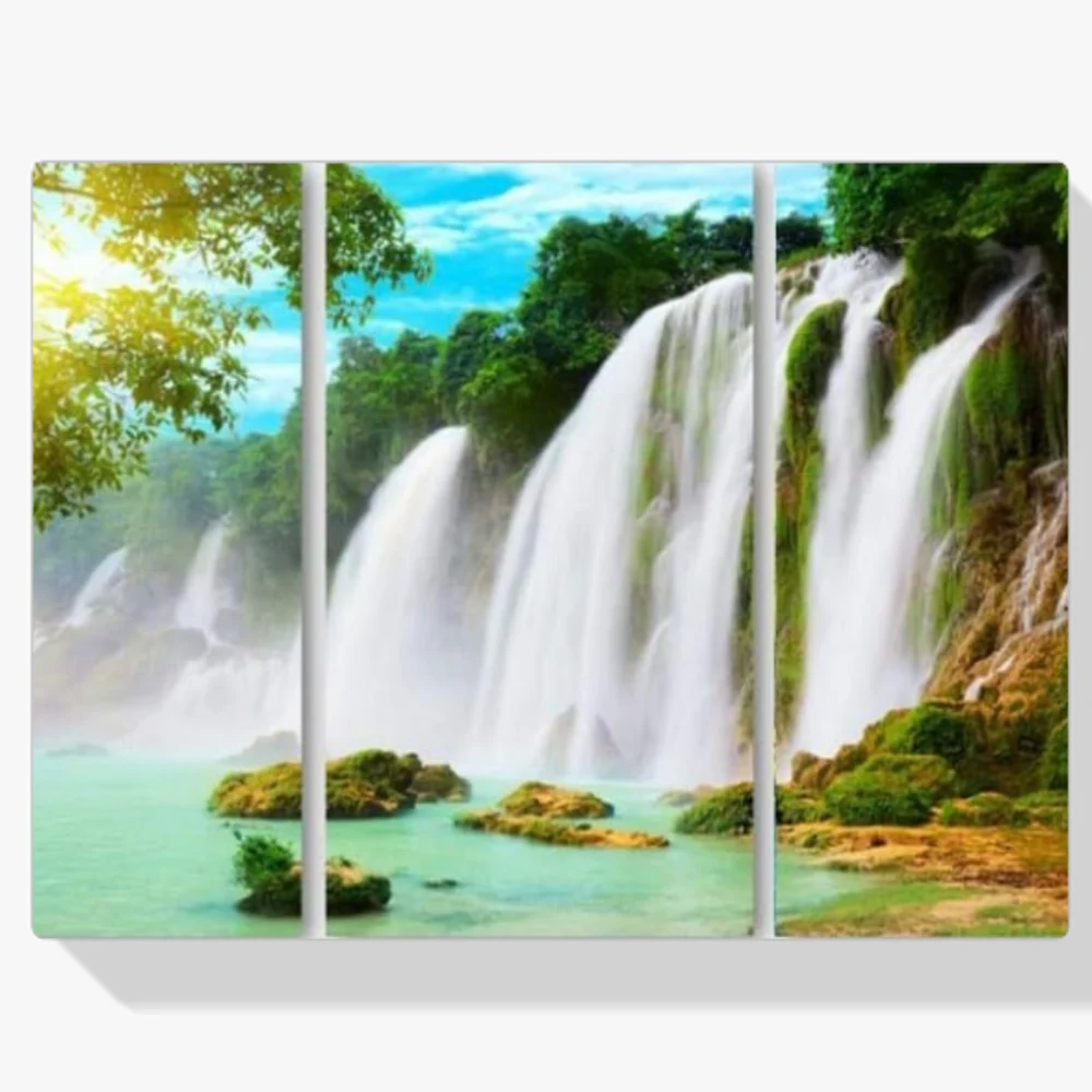 Pintura Diamante - Hermosa cascada 3 paneles