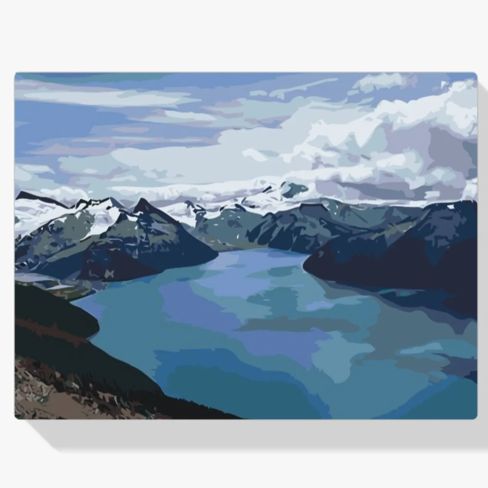 Pintura Diamante - Montañas nevadas junto al lago