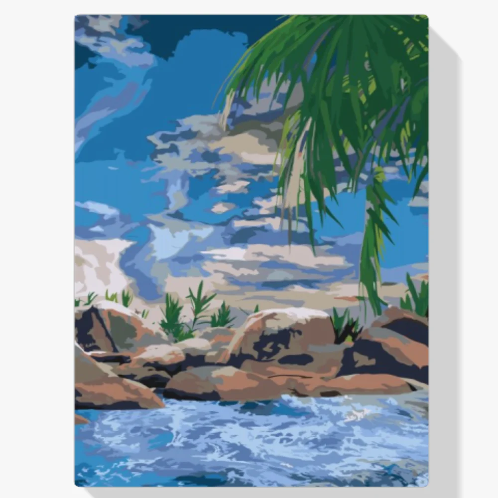 Pintura Diamante - Océano y palmera