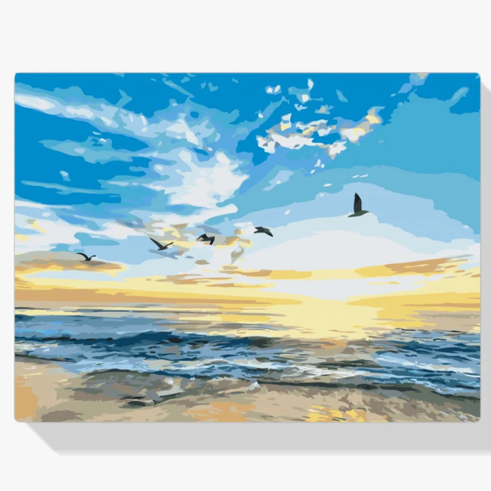 Pintura Diamante - Pájaros volando sobre el mar