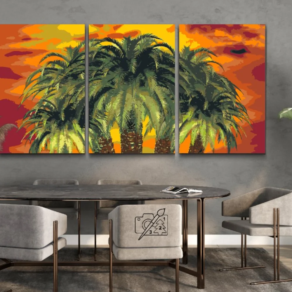 Pintura Diamante - Palmeras sobre fondo rojo ( Lote de 3)