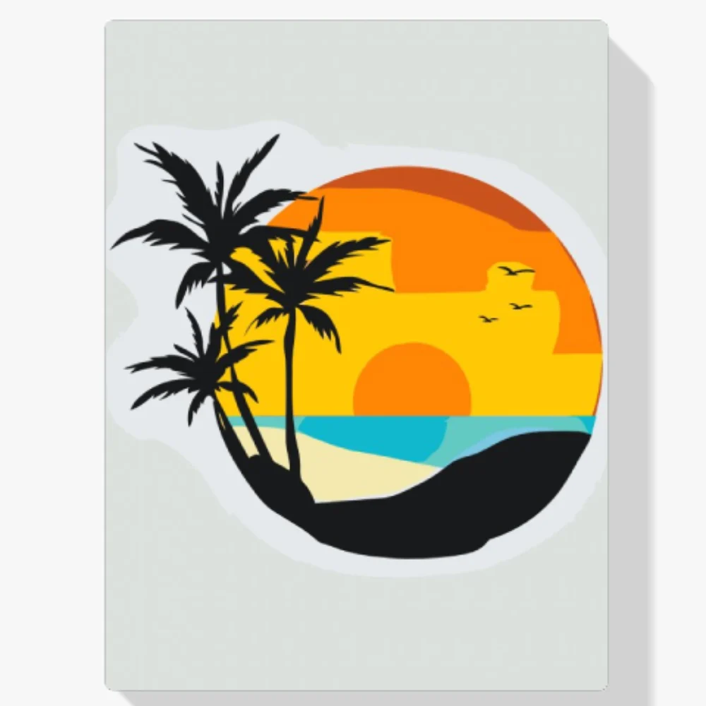 Pintura Diamante - Playa, palmeras, puesta de sol