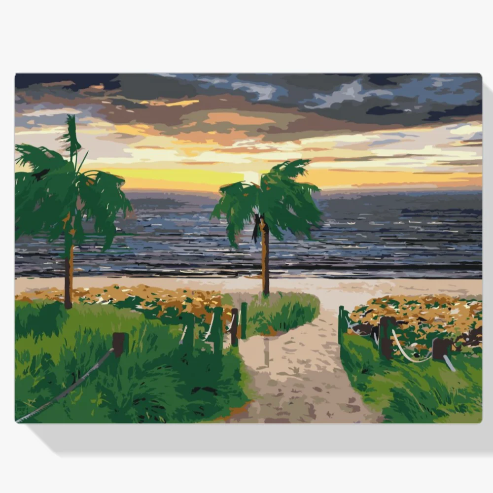 Pintura Diamante - Playa y palmeras