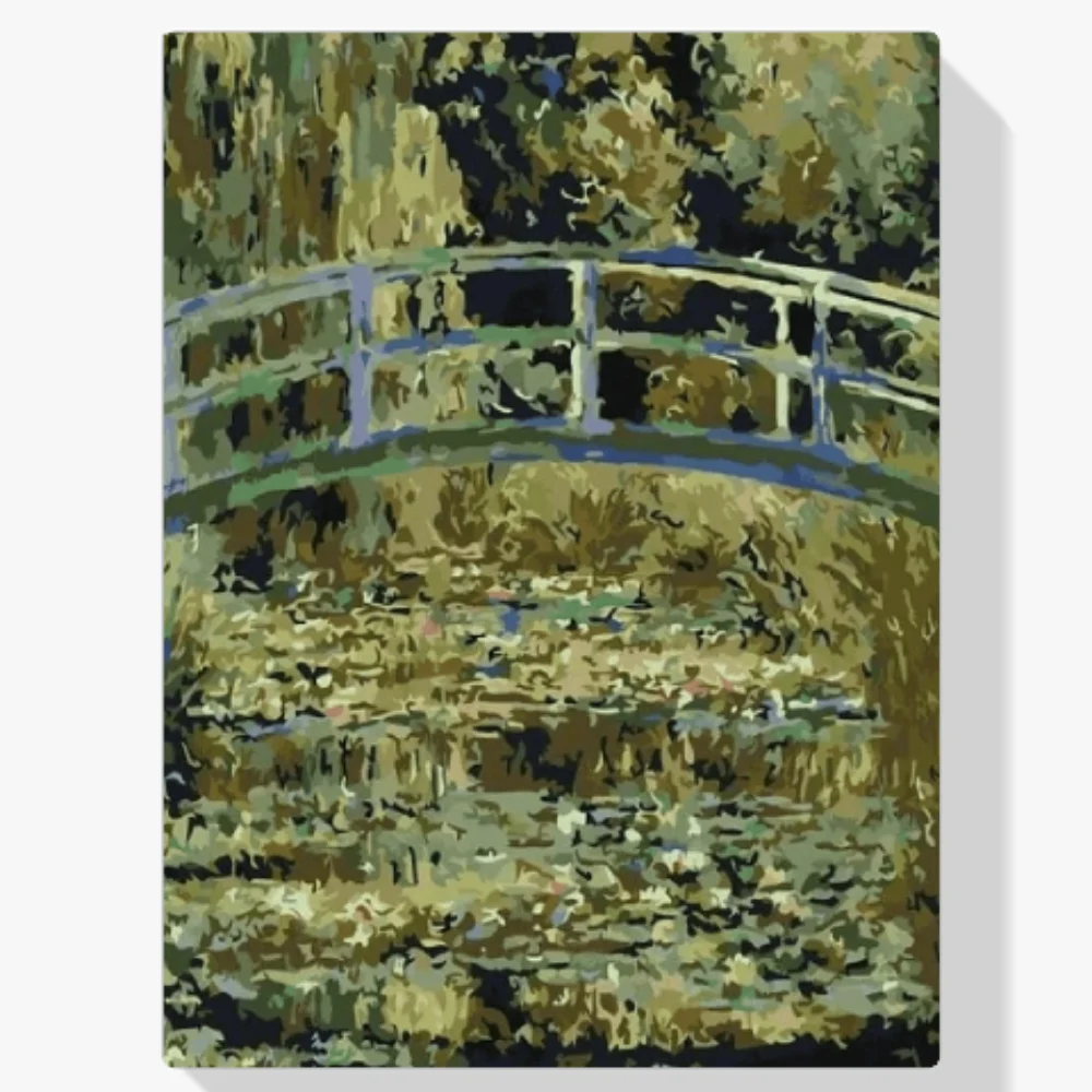 Pintura Diamante - Puente sobre un estanque con nenúfares