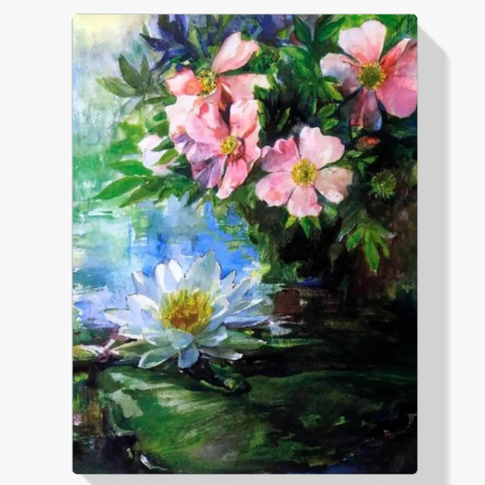 Pintura Diamante - Rosas y nenúfares