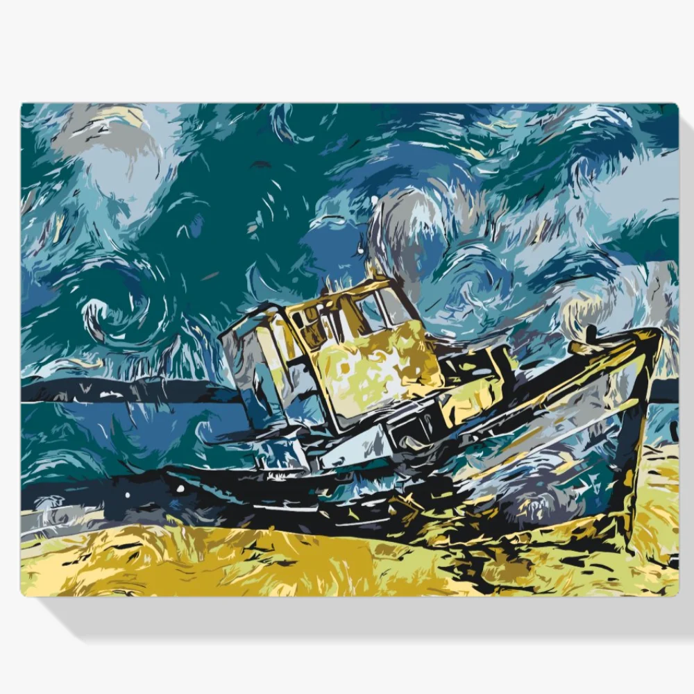 Pintura Diamante - Un barco estacionado