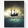 Pintura Diamante - Velero con tiburones