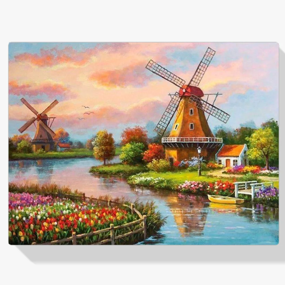 Pintura Diamante - Zaanse schans con molino de viento