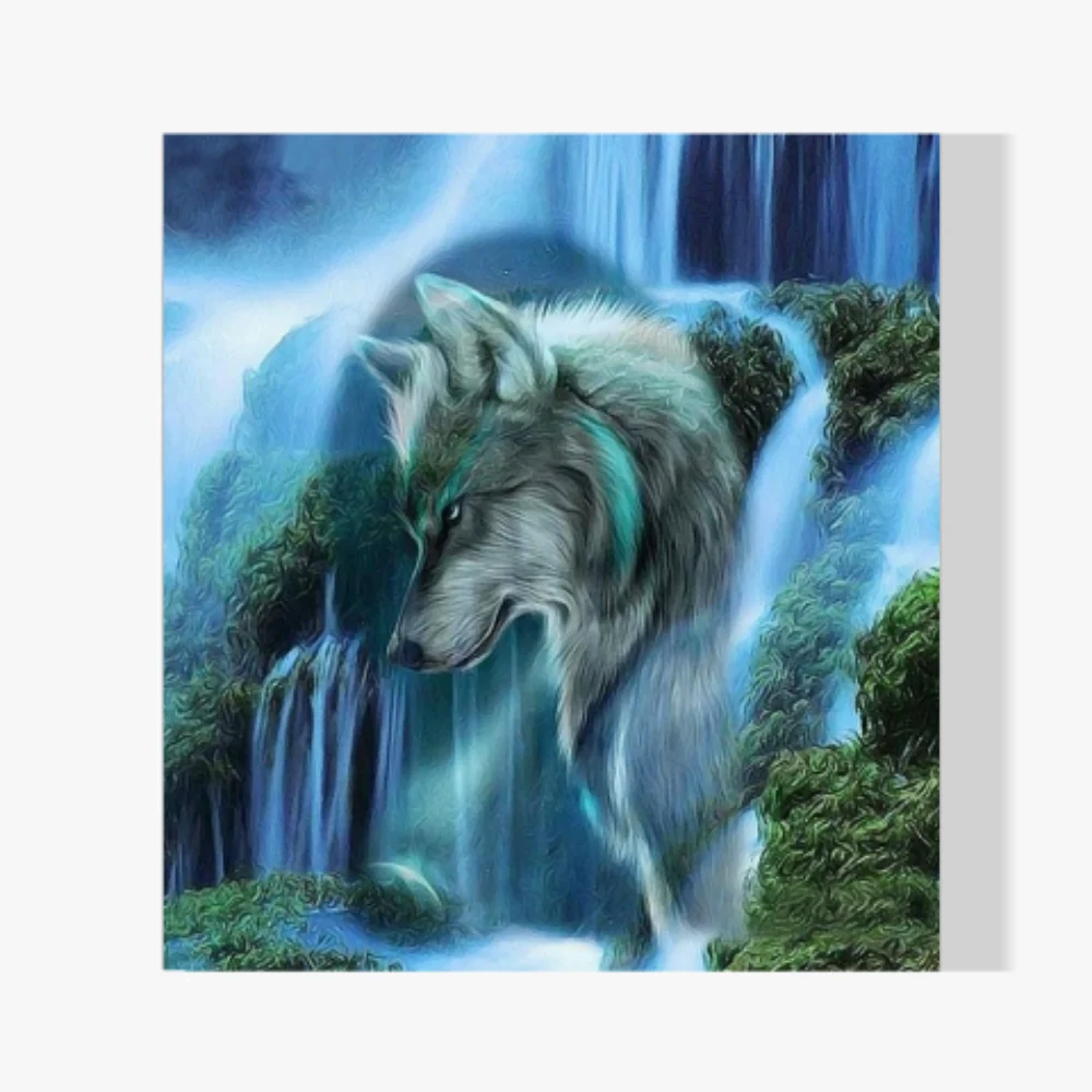 Pintura Diamante - 5D Lobo y cascada