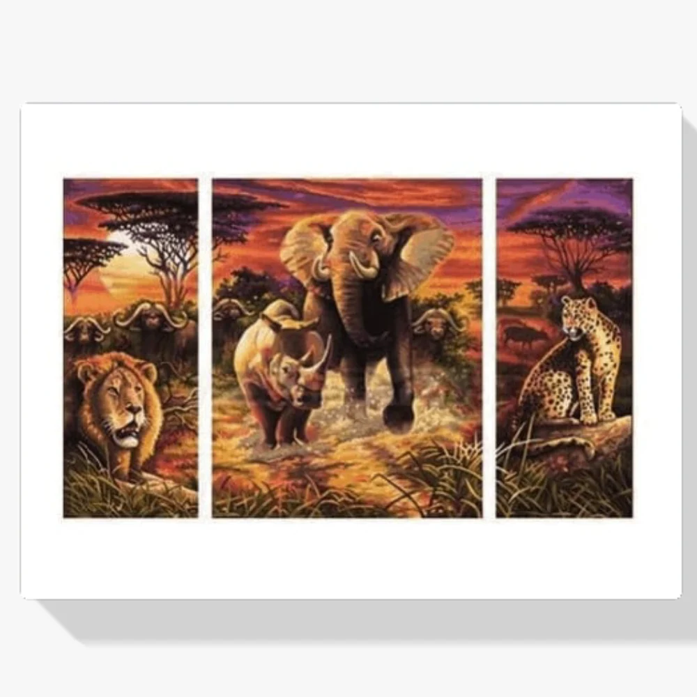 Pintura Diamante - Animales de safari 3 paneles