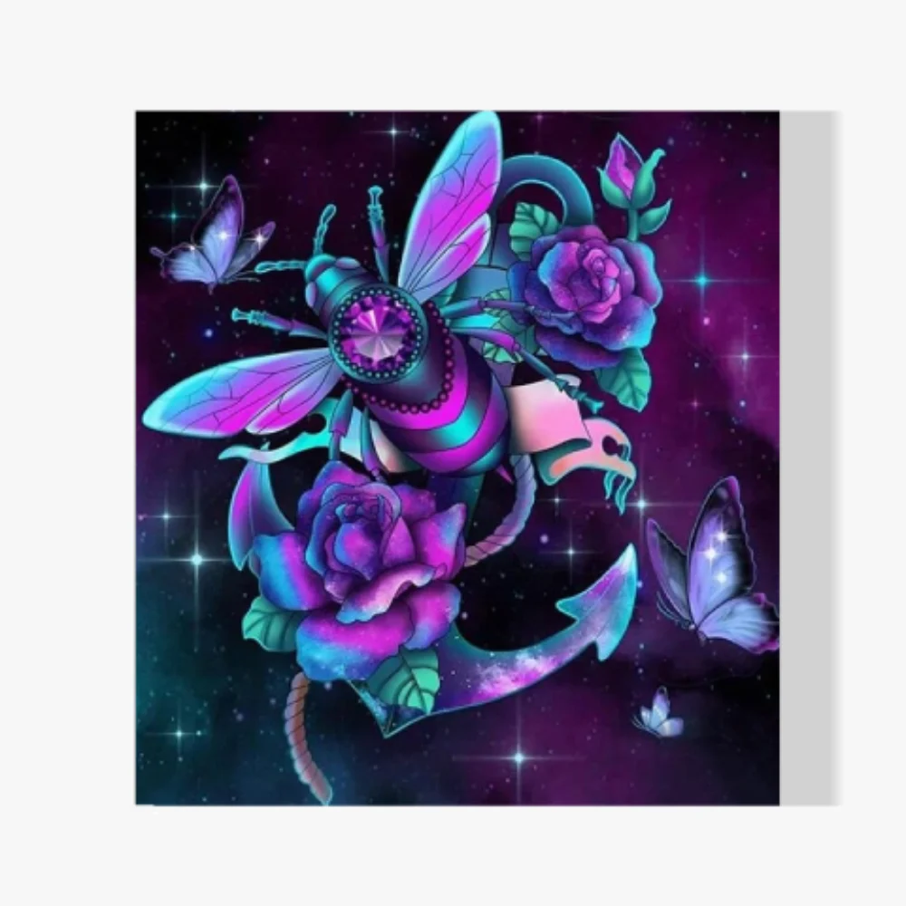 Pintura Diamante - Araña con flor y mariposa