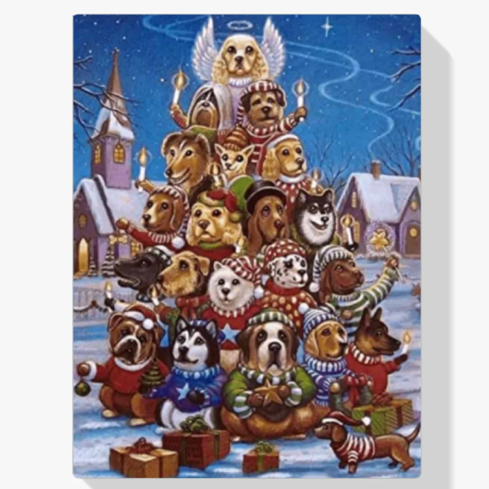 Pintura Diamante - Árbol de Navidad con perros