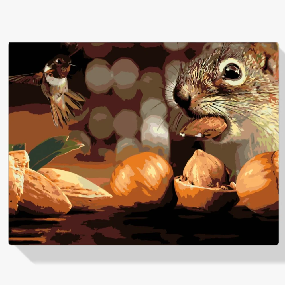 Pintura Diamante - Ardilla y pájaro