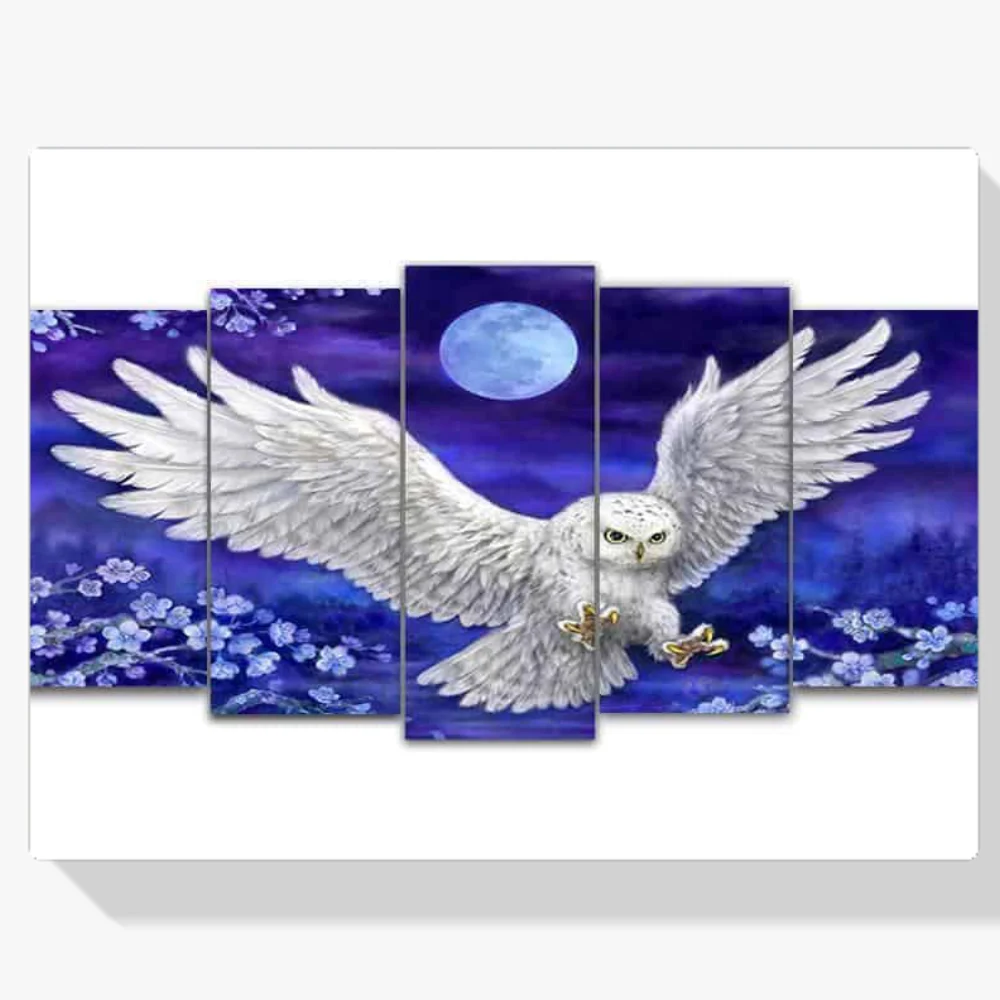 Pintura Diamante - Búho bajo la luna 5 paneles