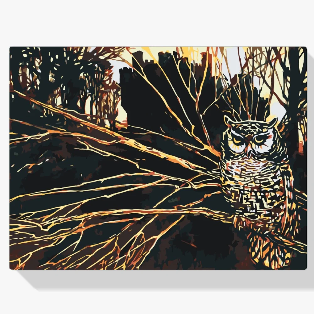 Pintura Diamante - Búho en una rama en la oscuridad