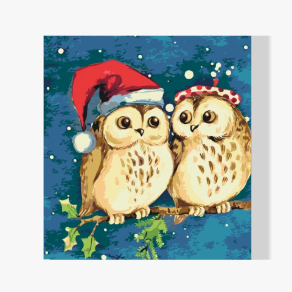 Pintura Diamante - Búhos navideños