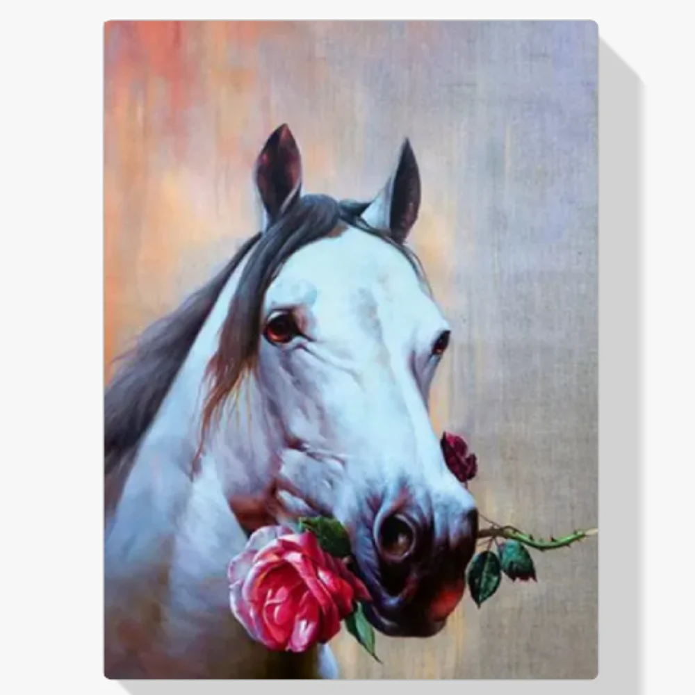 Pintura Diamante - Caballo con rosa