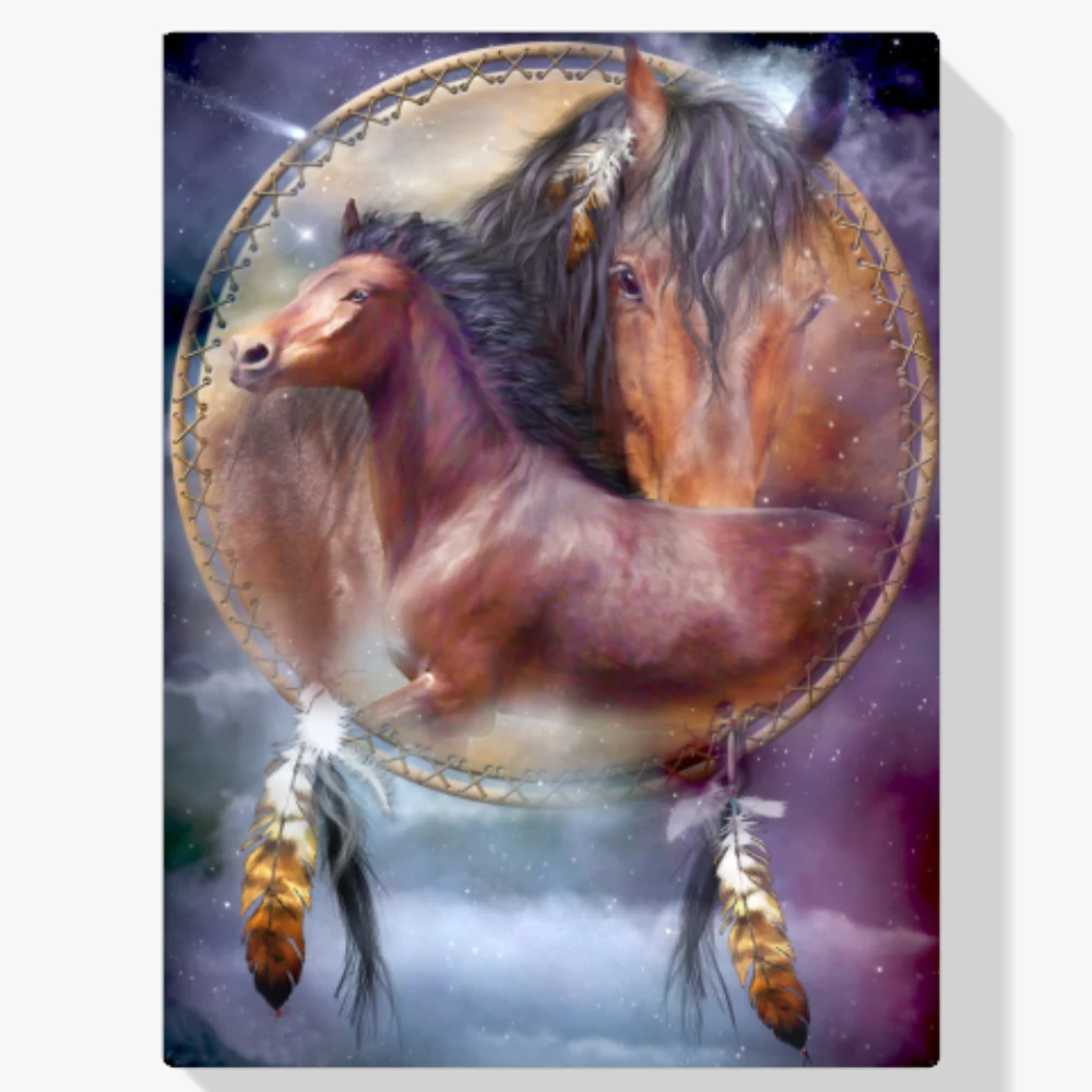 Pintura Diamante - Caballos en atrapasueños