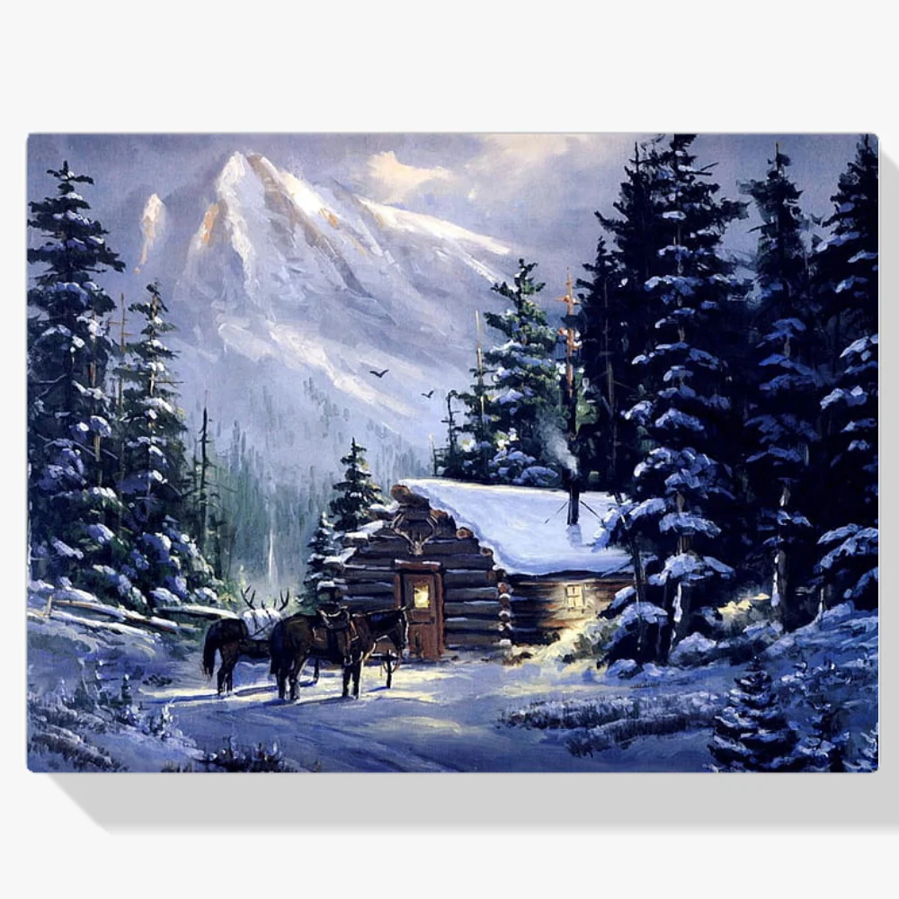 Pintura Diamante - Caballos en la cabaña