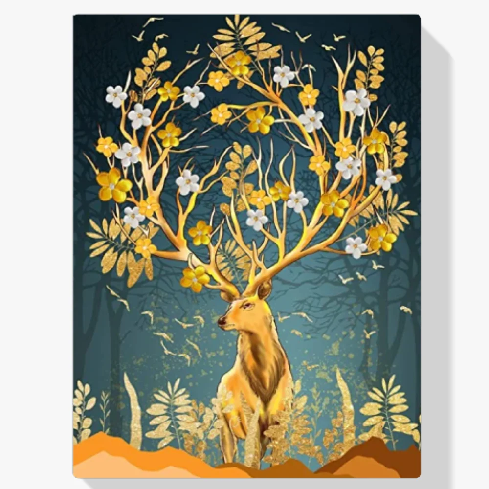 Pintura Diamante - Ciervo de cuernos dorados