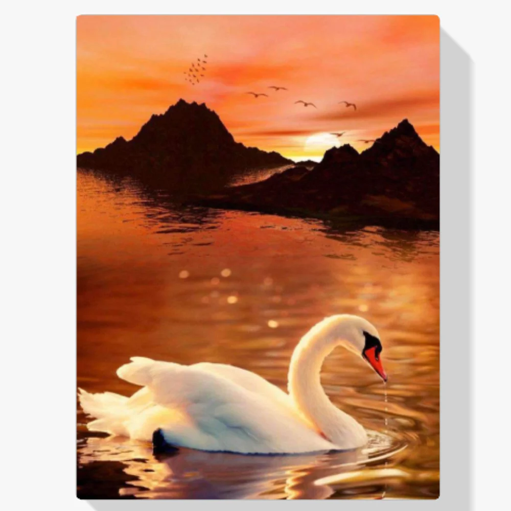 Pintura Diamante - Cisne en el cielo rojo