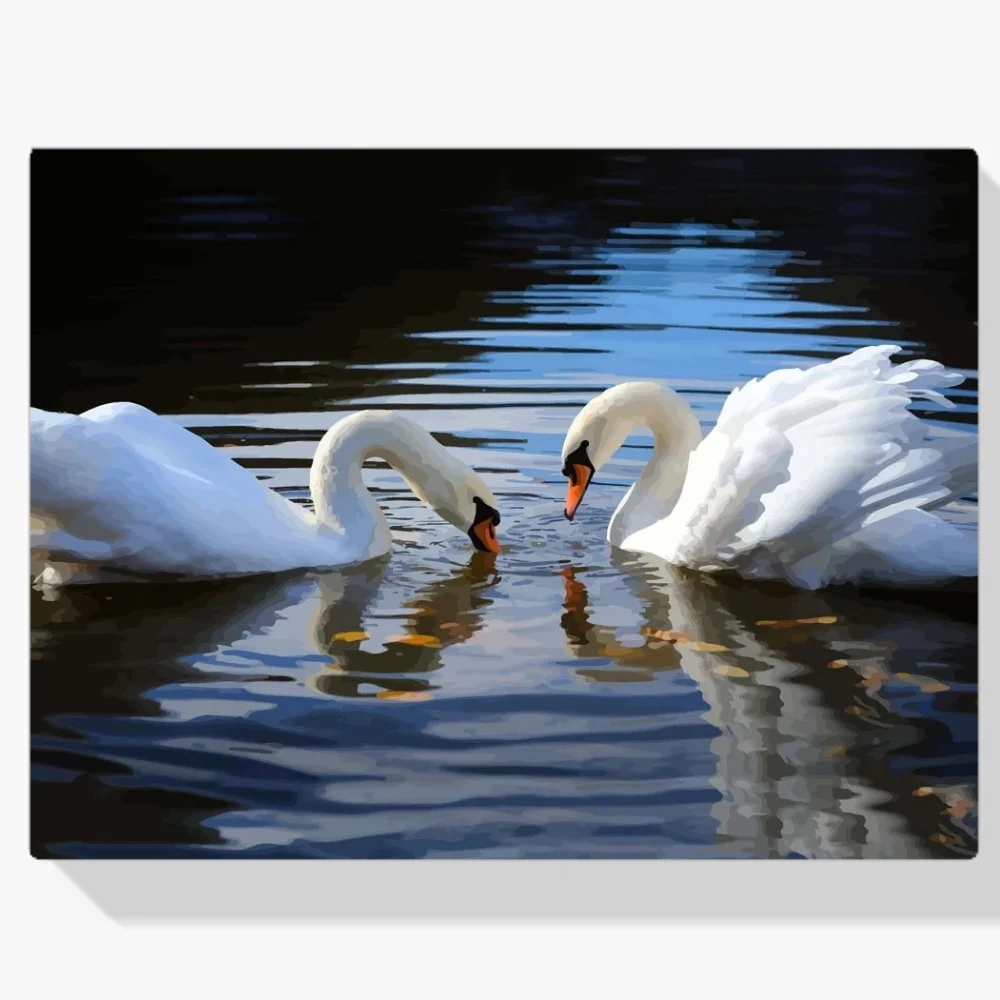 Pintura Diamante - Cisnes en el lago