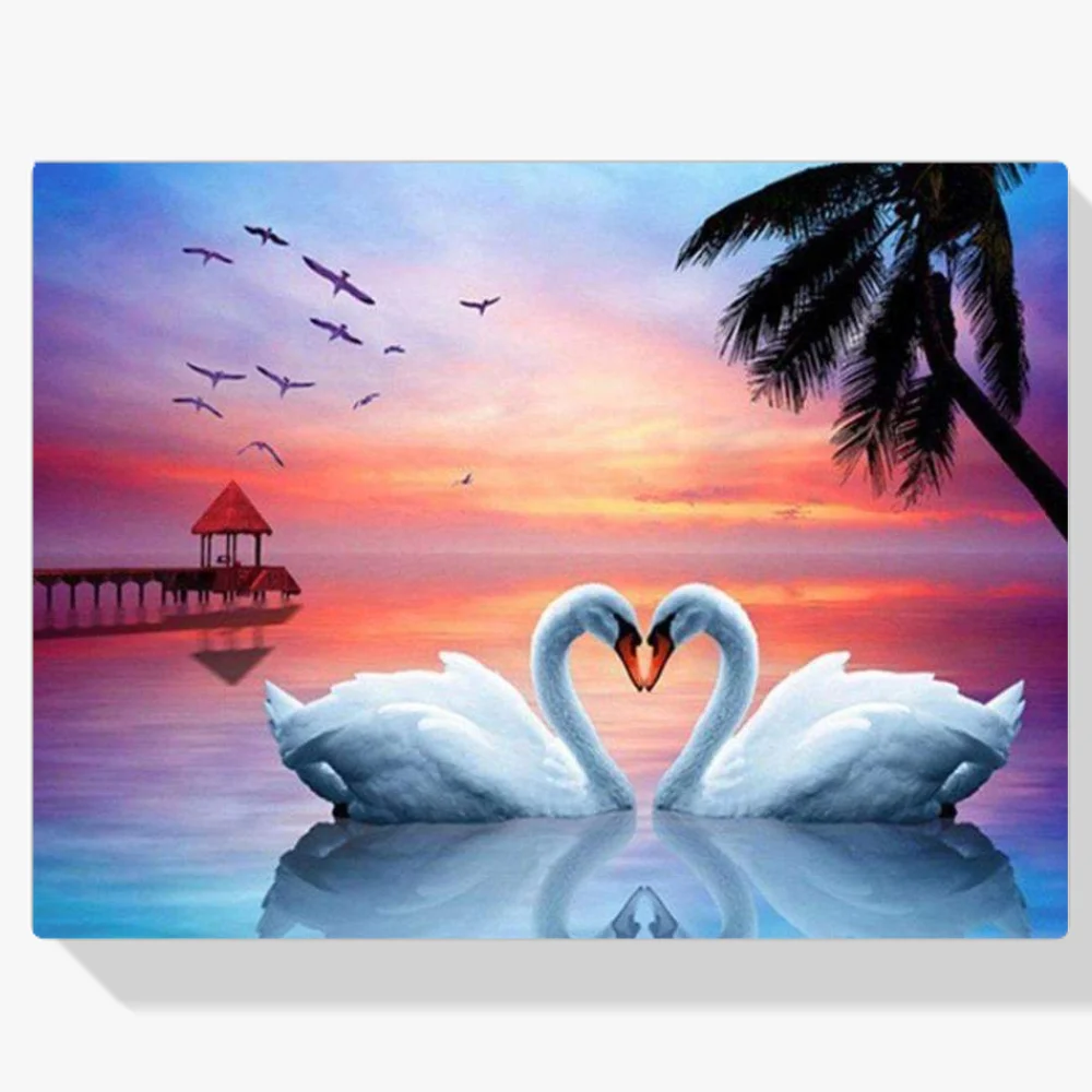 Pintura Diamante - Cisnes enamorados