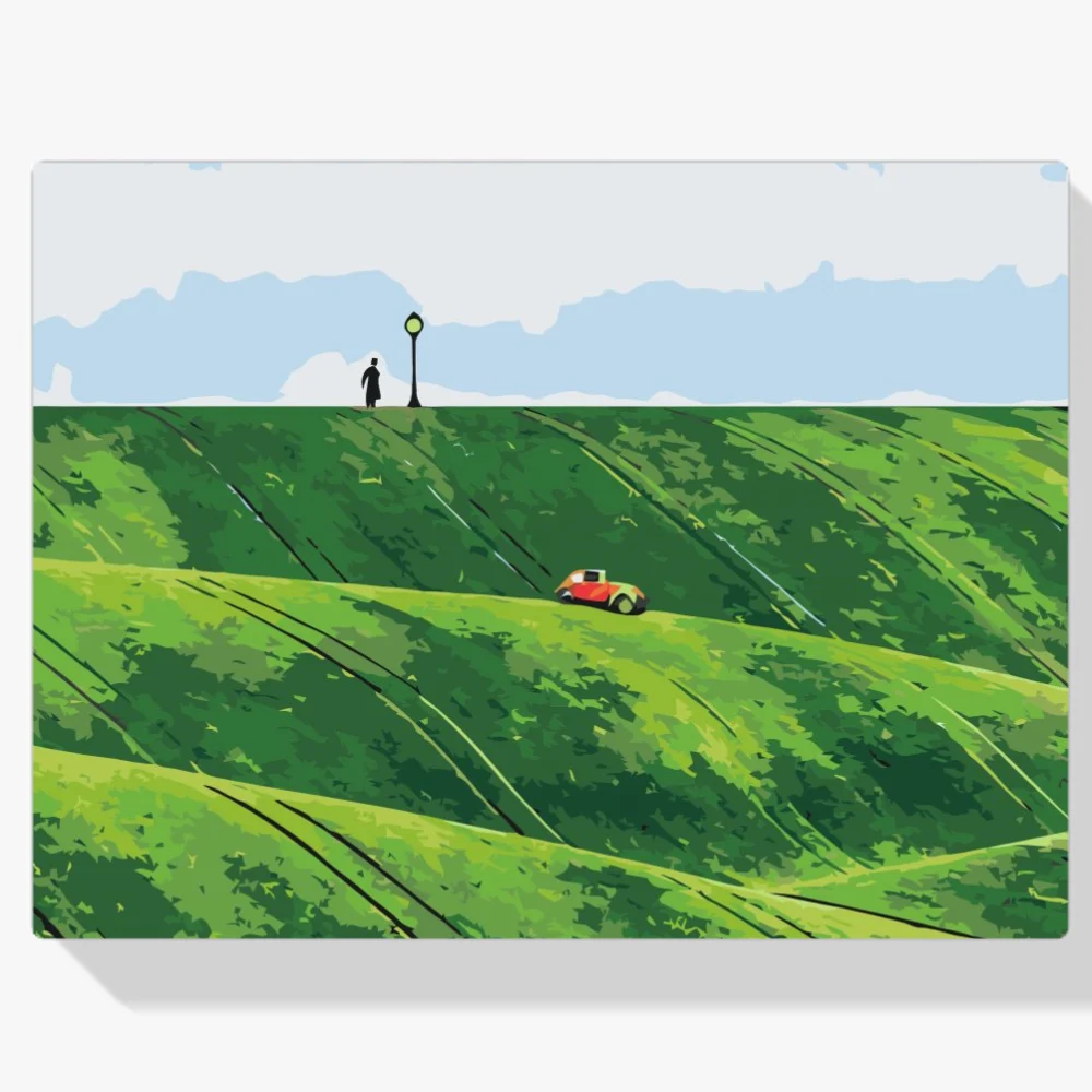 Pintura Diamante - Coche rojo en las colinas