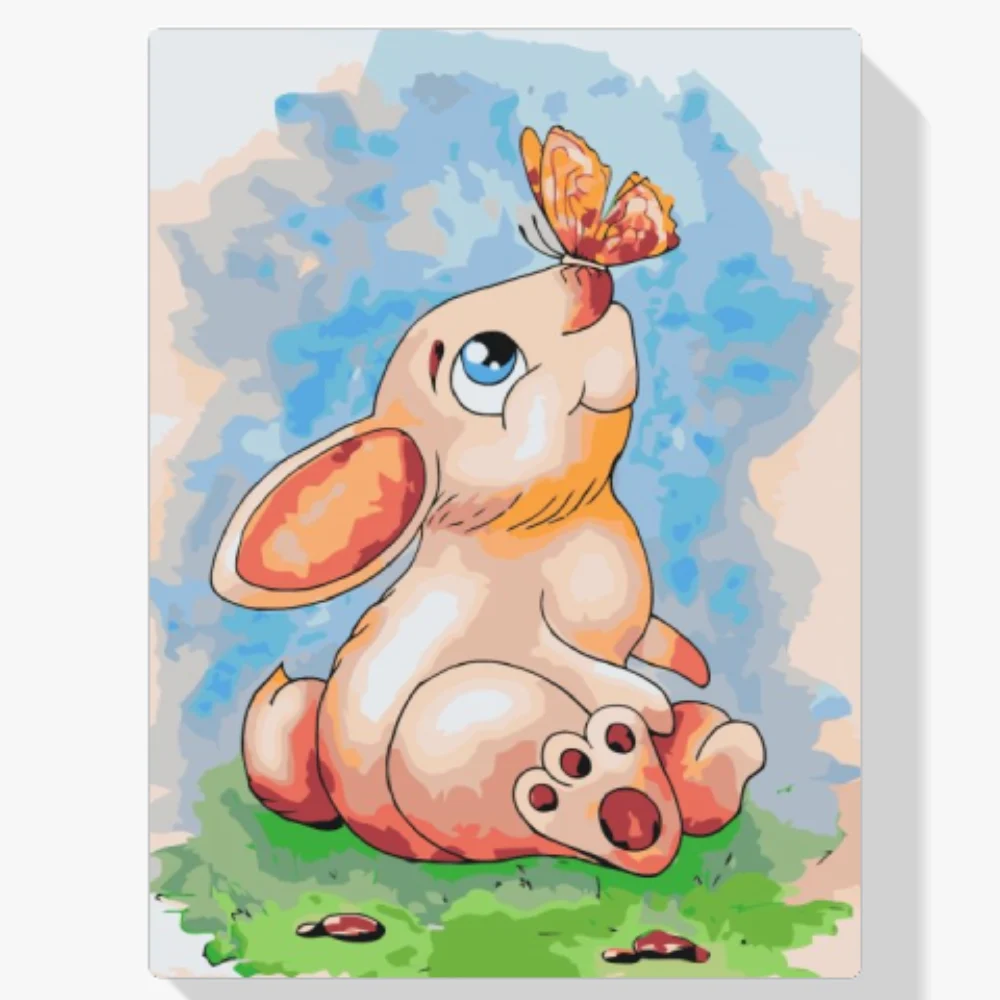 Pintura Diamante - Conejo con una mariposa en la nariz
