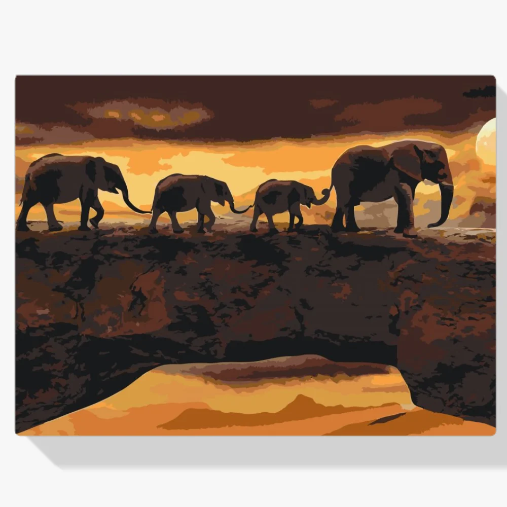 Pintura Diamante - Deambulando con elefantes