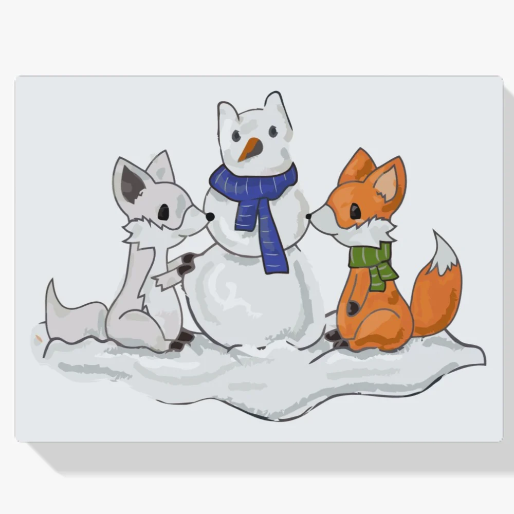 Pintura Diamante - El zorro y el muñeco de nieve