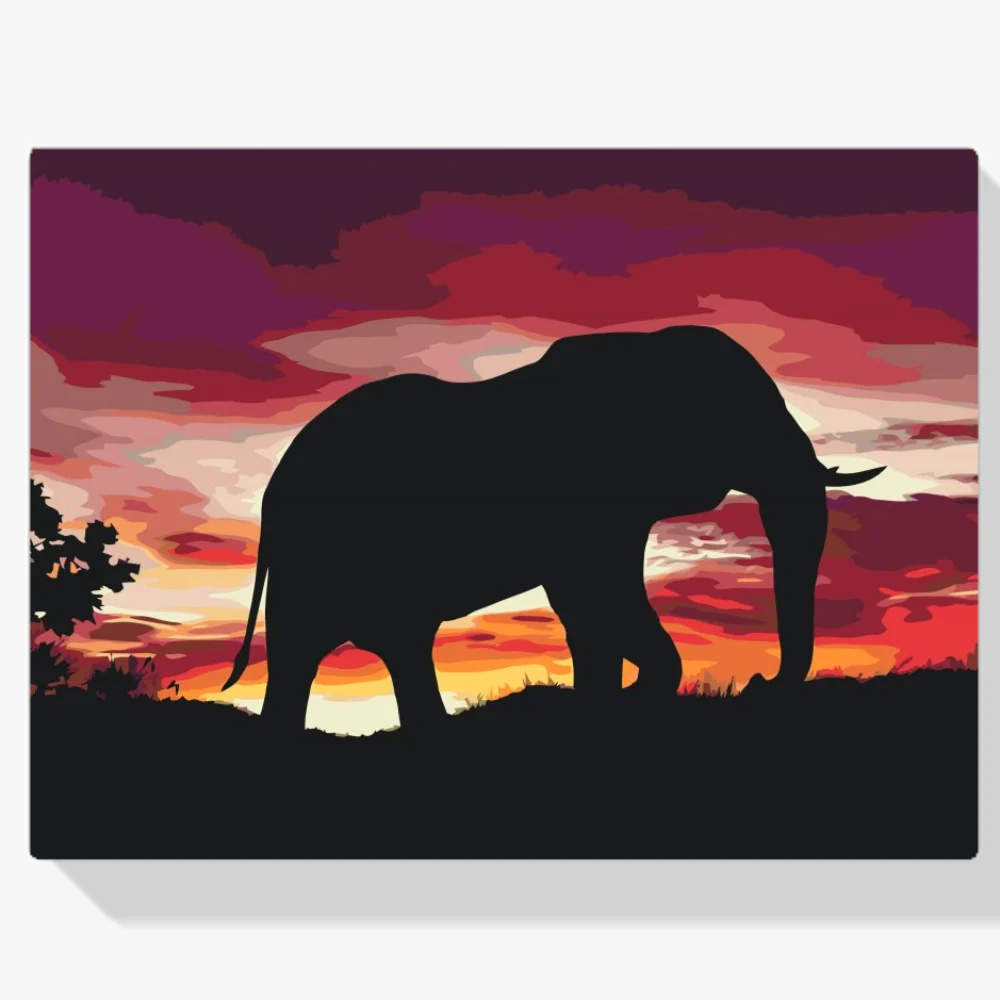 Pintura Diamante - Elefante africano al atardecer