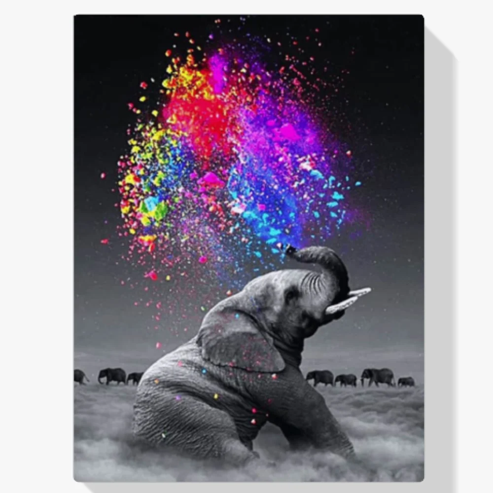 Pintura Diamante - Elefante colorido