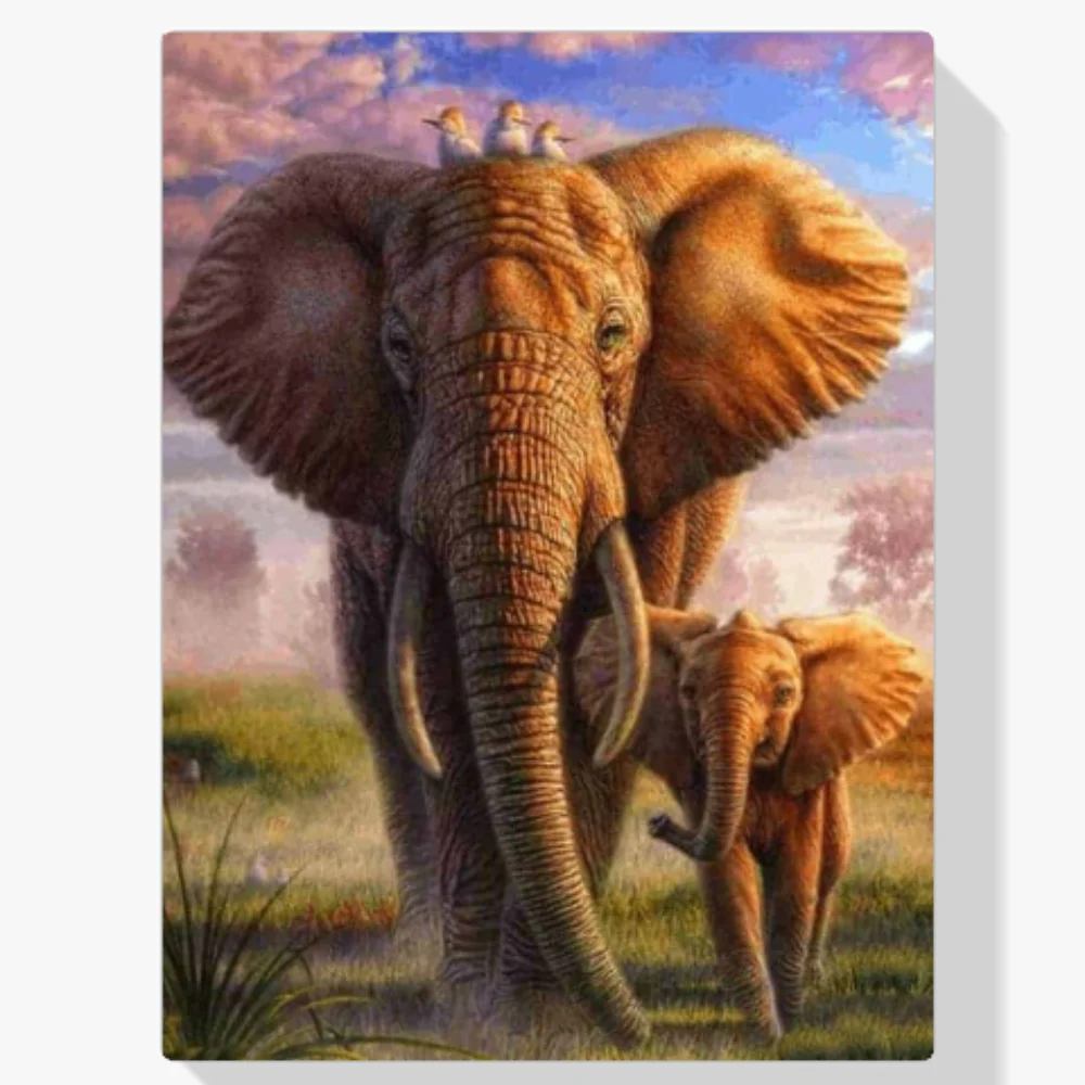 Pintura Diamante - Elefante colorido de Safari